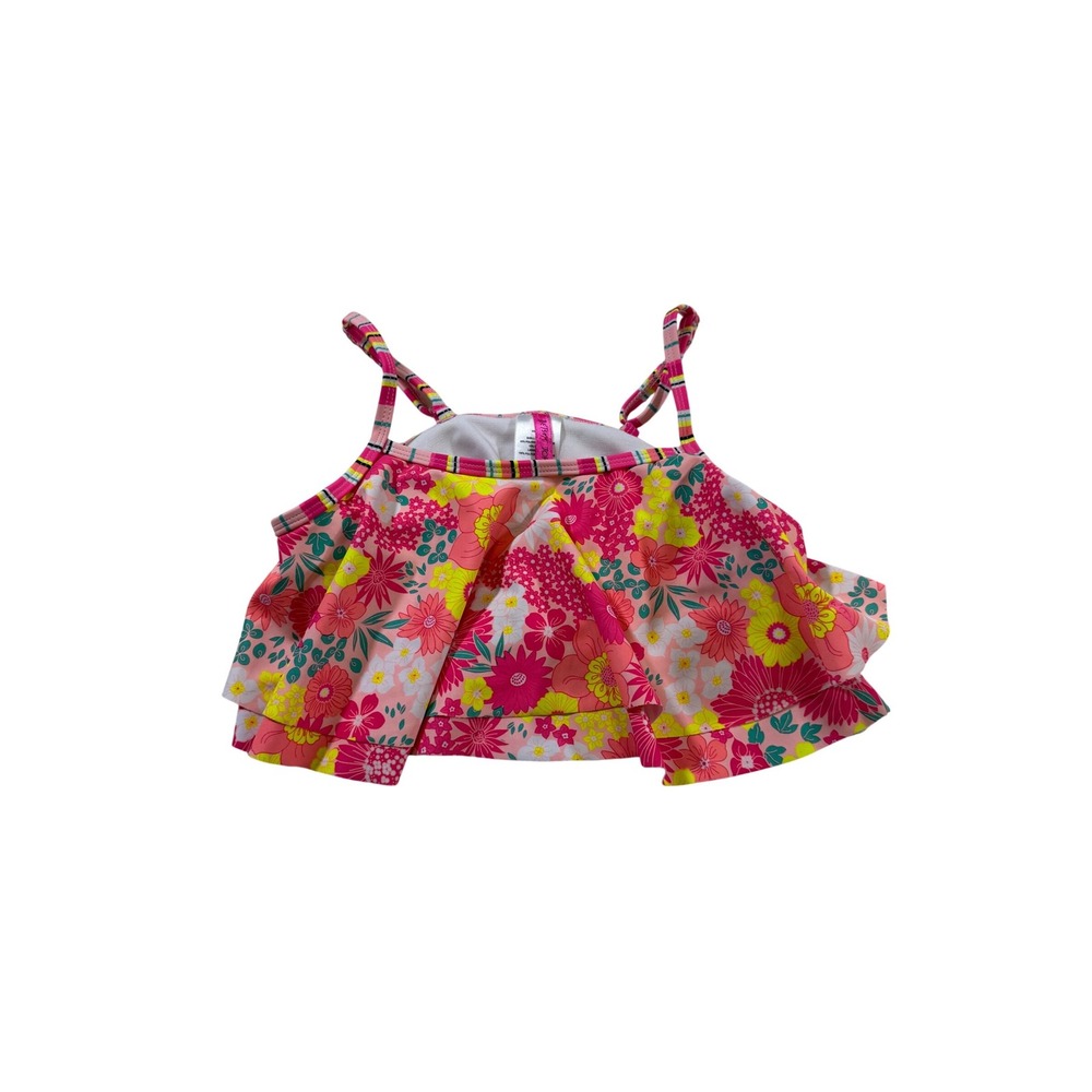 Girls Betsey Johnson Bikini Top 10 Pink Floral‎ Ruffle Flounce Swimwear Beach